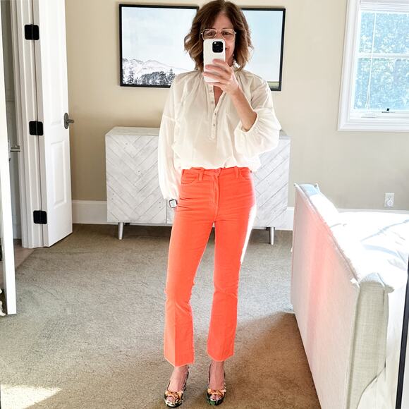 MOTHER The Hustler Ankle Fray Hopscotch Corduroy in Coral 24 - Picture 5 of 14